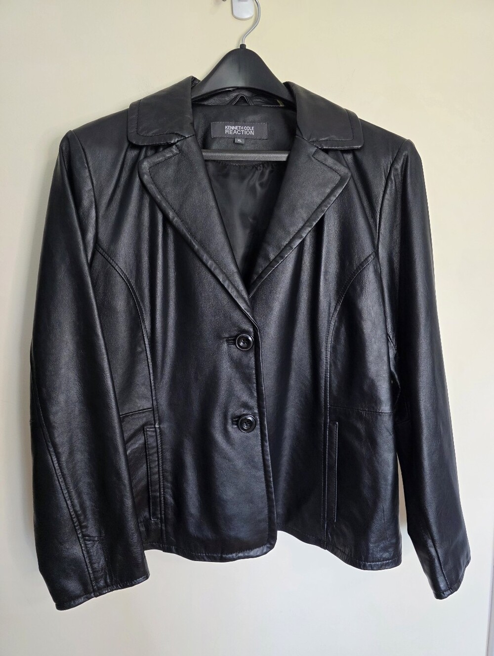 Y2k Kenneth Cole Reaction Women's Black Leather Blazer Jacket
